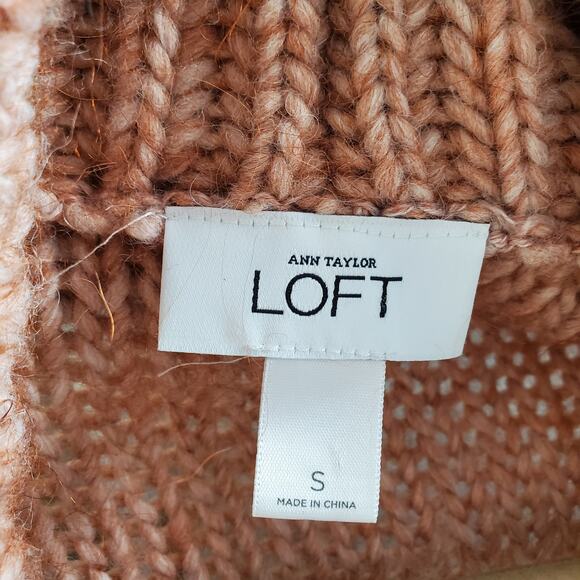 Loft Dusty Pink Cableknit Shawl Wool Alpaca Blend Chunky Cardigan Womens Small - Picture 4 of 5